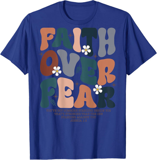 Christian Women Girls Kids Jesus Religious Faith Over Fear T-Shirt - T-Shirt | Royal