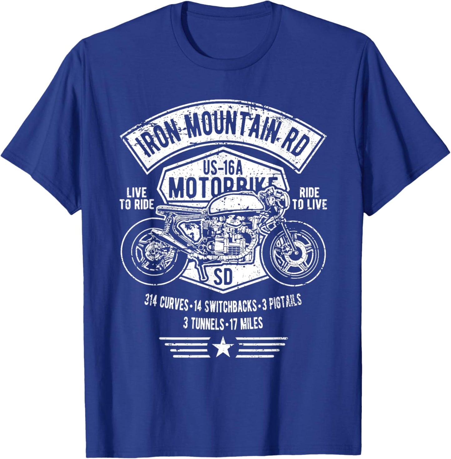 Iron Mountain Road US-16A South Dakota Motorcycle Design T-Shirt - T-Shirt | Royal