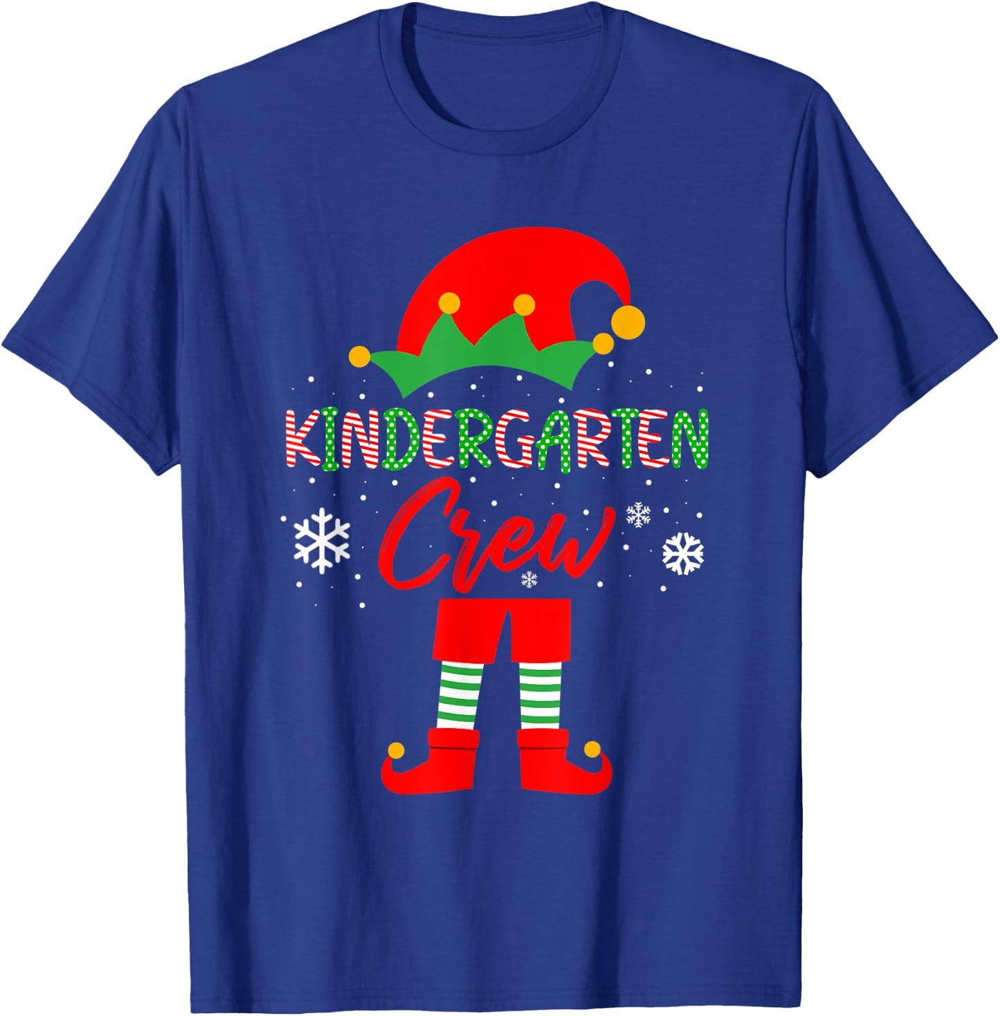 Kinder Crew Christmas Kindergarten Teacher Matching T-Shirt - T-Shirt | Royal