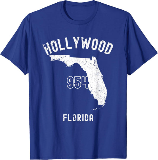 Hollywood Florida FL 954 Vintage Athletic Style T-Shirt - T-Shirt | Royal