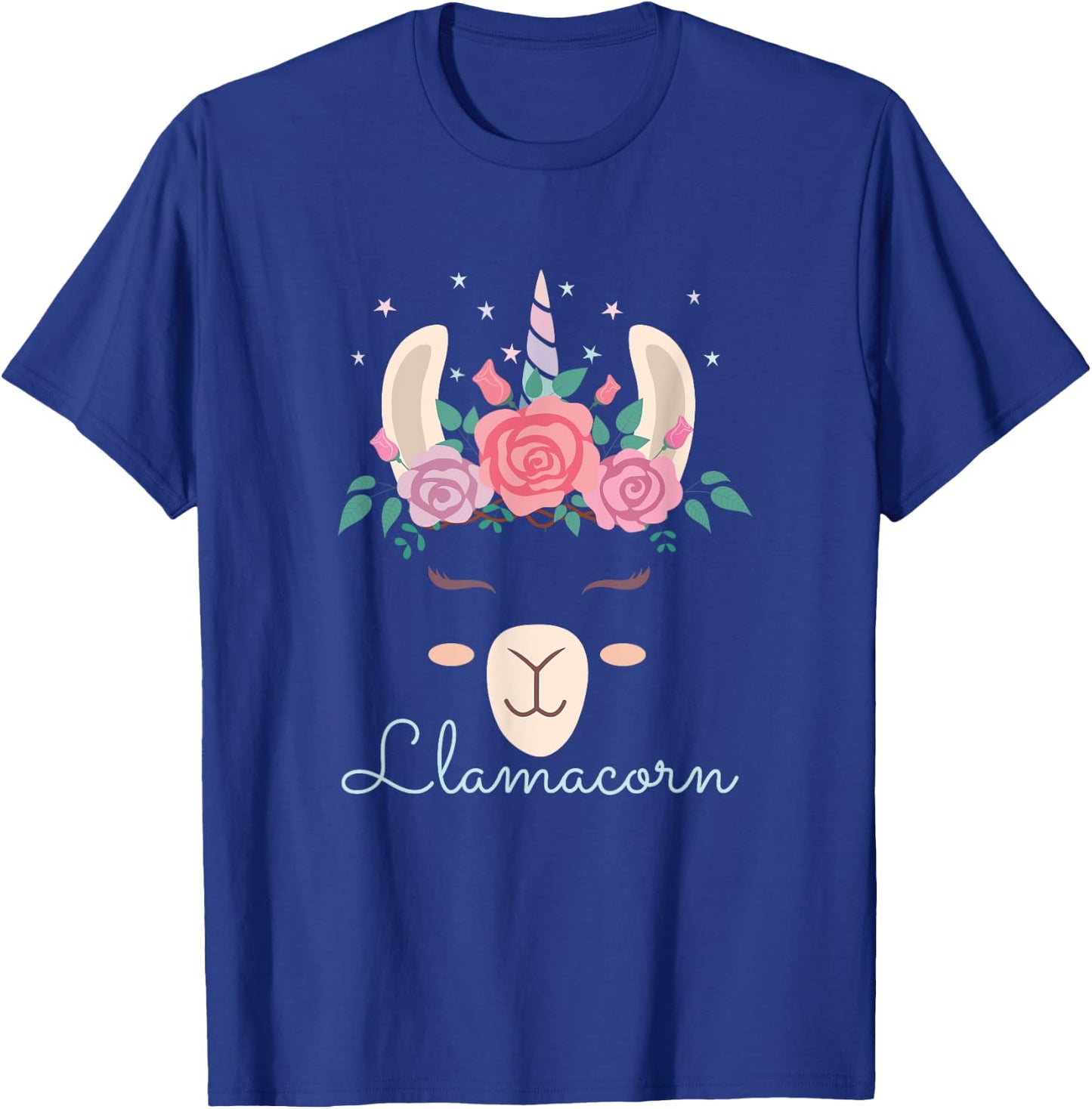 Cute Flowers Lamacorn Llama Unicorn Kawaii Flowers Llama T-Shirt - T-Shirt | Royal