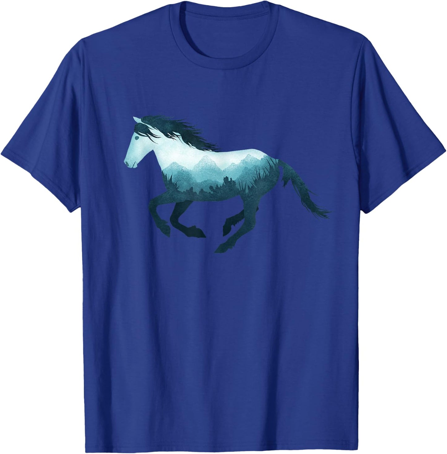 Wild Horse Mustang Equine Double Exposure Wildlife Animal T-Shirt - T-Shirt | Royal