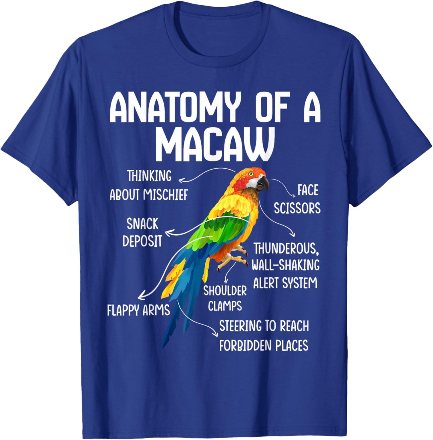 Anatomy of a Macaw Macaw Blue Yellow Hybrid Macaw Bird T-Shirt - T-Shirt | Royal