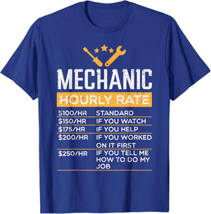 Mechanic Hourly Rate Funny Labor Rates Men Women Kids Boys T-Shirt - T-Shirt | Royal