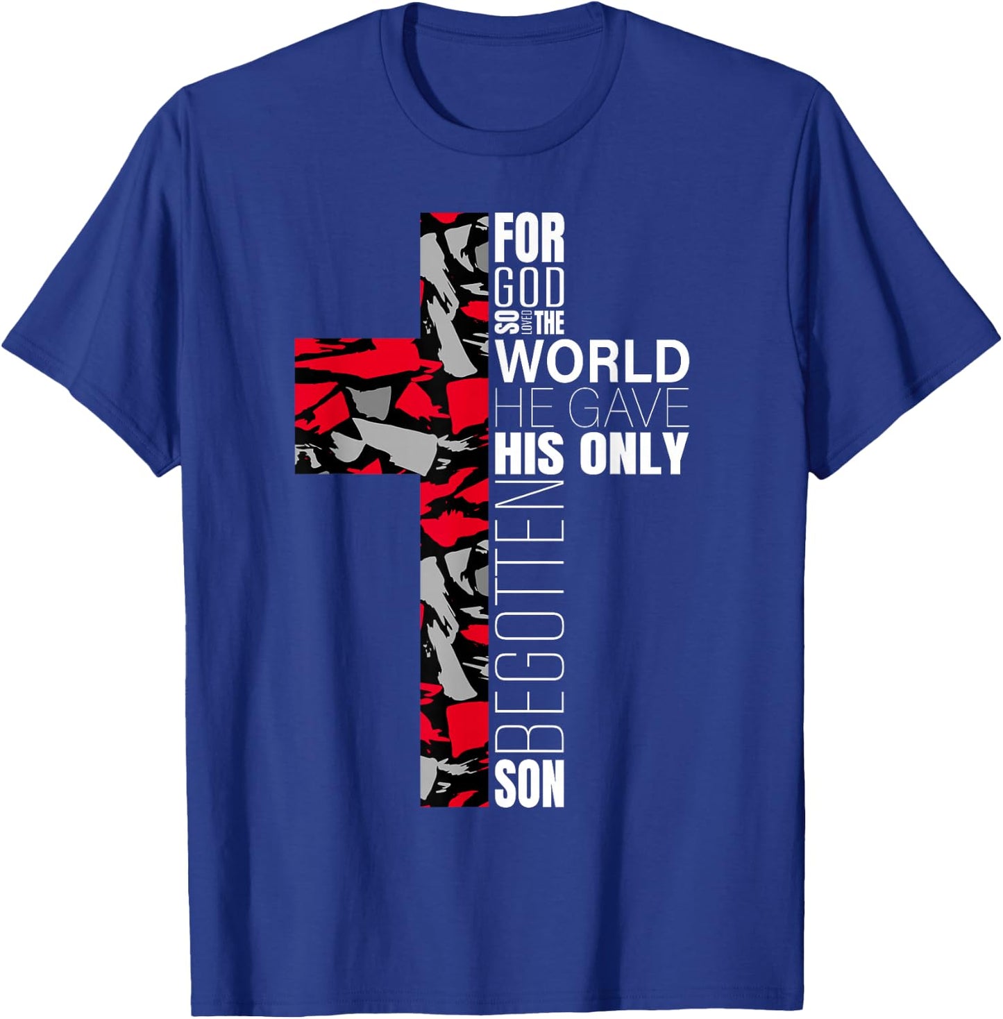 Red Black Gray Christian Cross Bible Verse Gifts Graphic T-Shirt - T-Shirt | Royal
