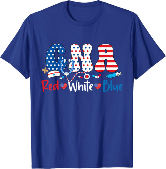 Red White And Blue CNA American Nurse 4th of July CNA T-Shirt - T-Shirt | Royal