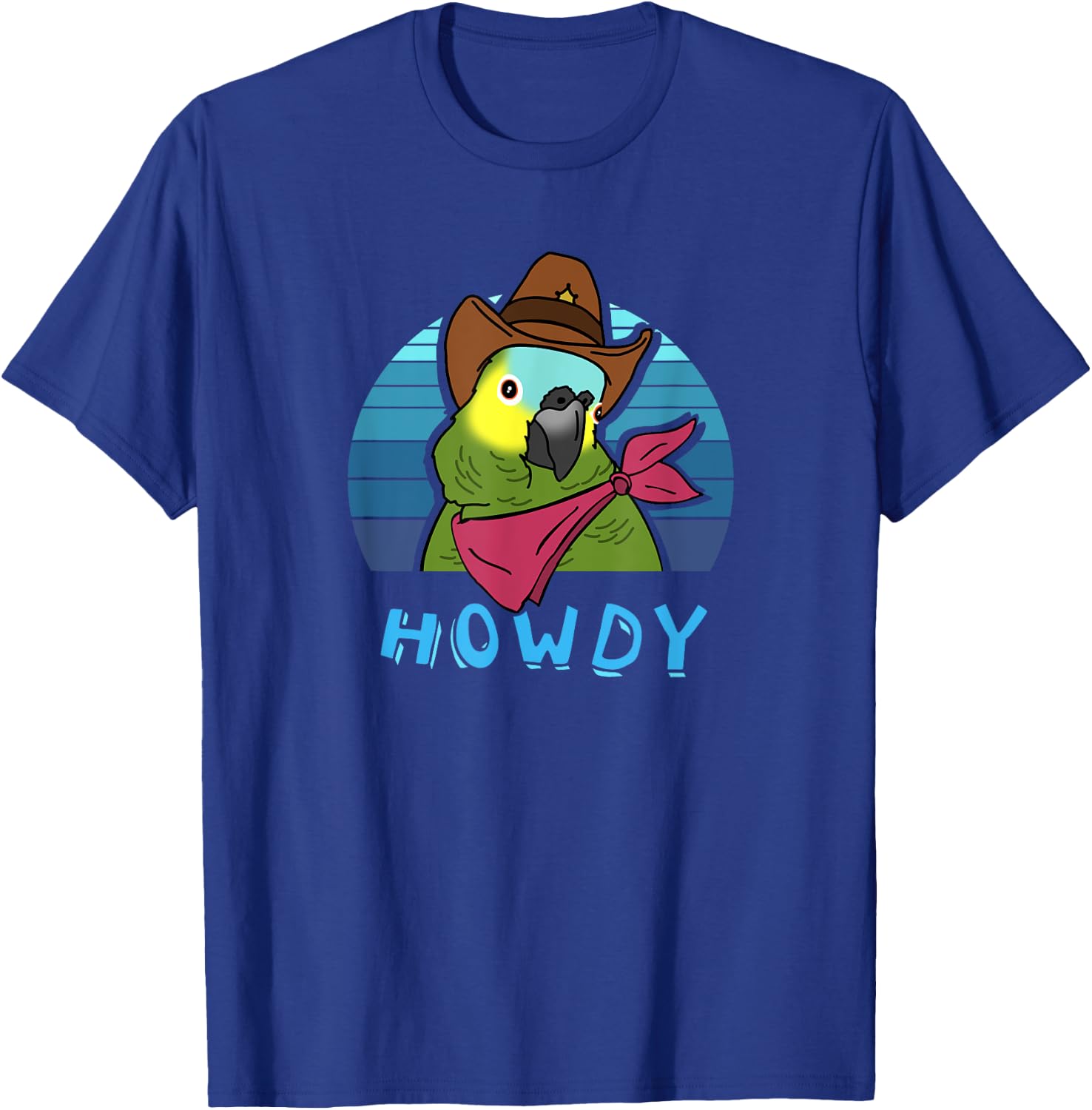 Aesthetic Howdy Parrot Funny Cowboy Blue Fronted Amazon Bird T-Shirt - T-Shirt | Royal
