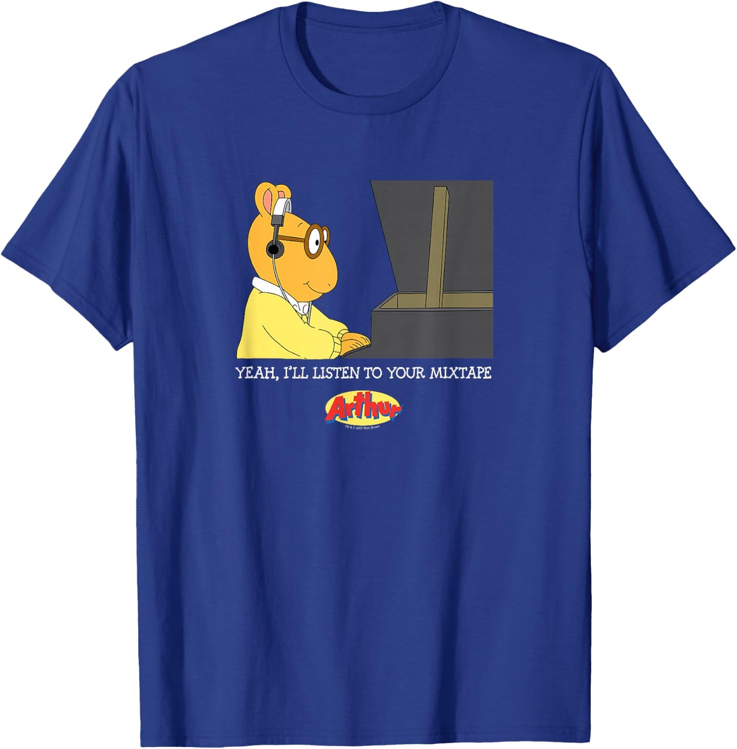 Arthur Adults Black Cartoon , Small, Short Sleeve, , Modern Lightweight, Music, Dance, Casual T-Shirt - T-Shirt | Royal