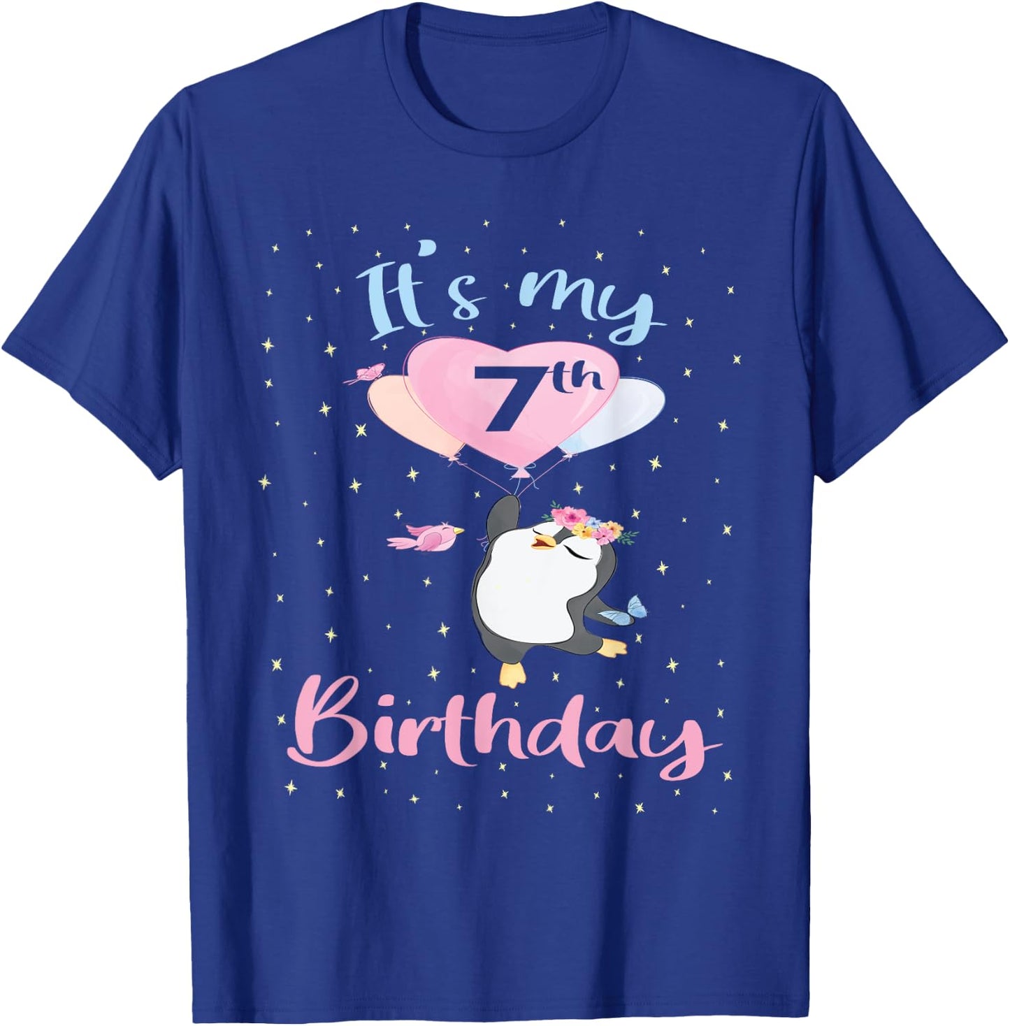 It's My 7th Birthday Penguin Girl 7 Years Old B-day T-Shirt - T-Shirt | Royal