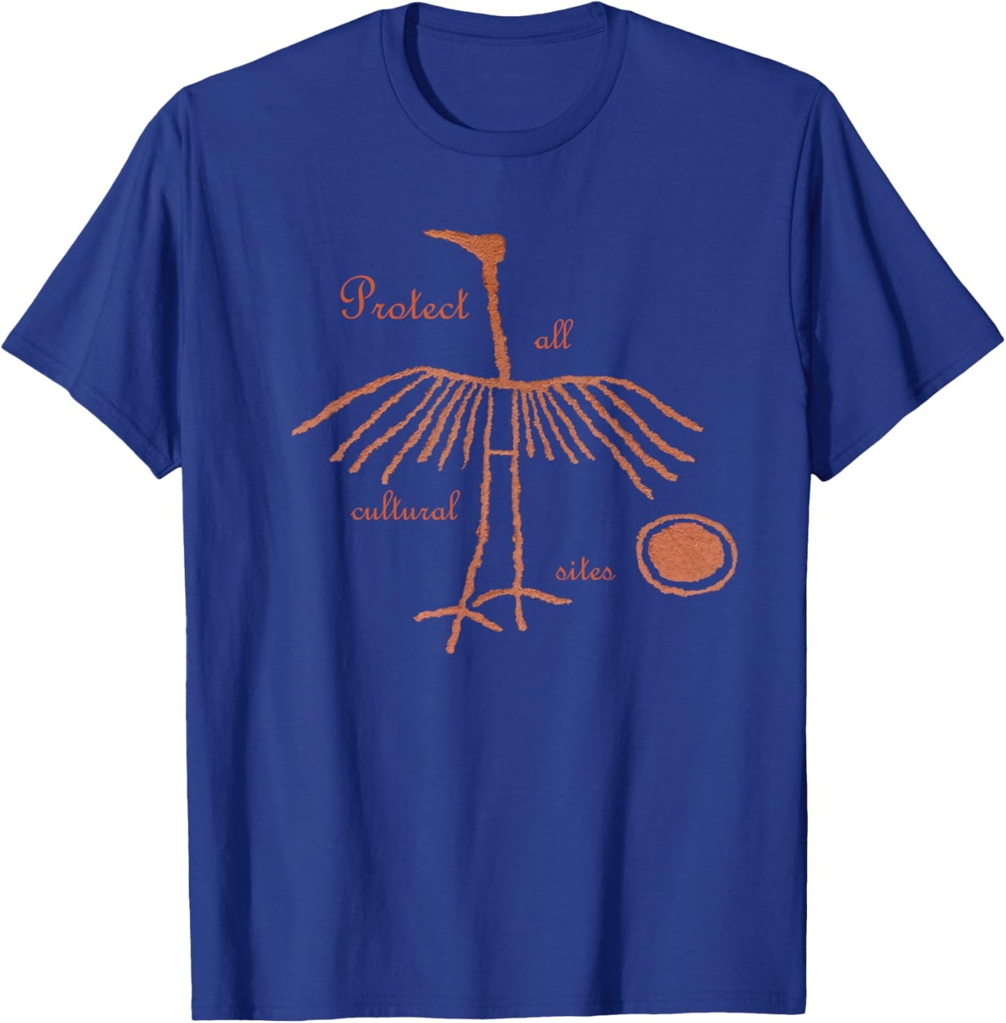 Crane Petroglyph. Protect all cultural sites. T-Shirt - T-Shirt | Royal