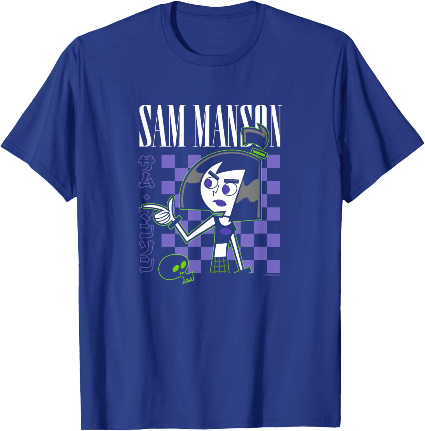 Danny Phantom Sam Manson Retro Kanji Checkerboard Portrait T-Shirt - T-Shirt | Royal