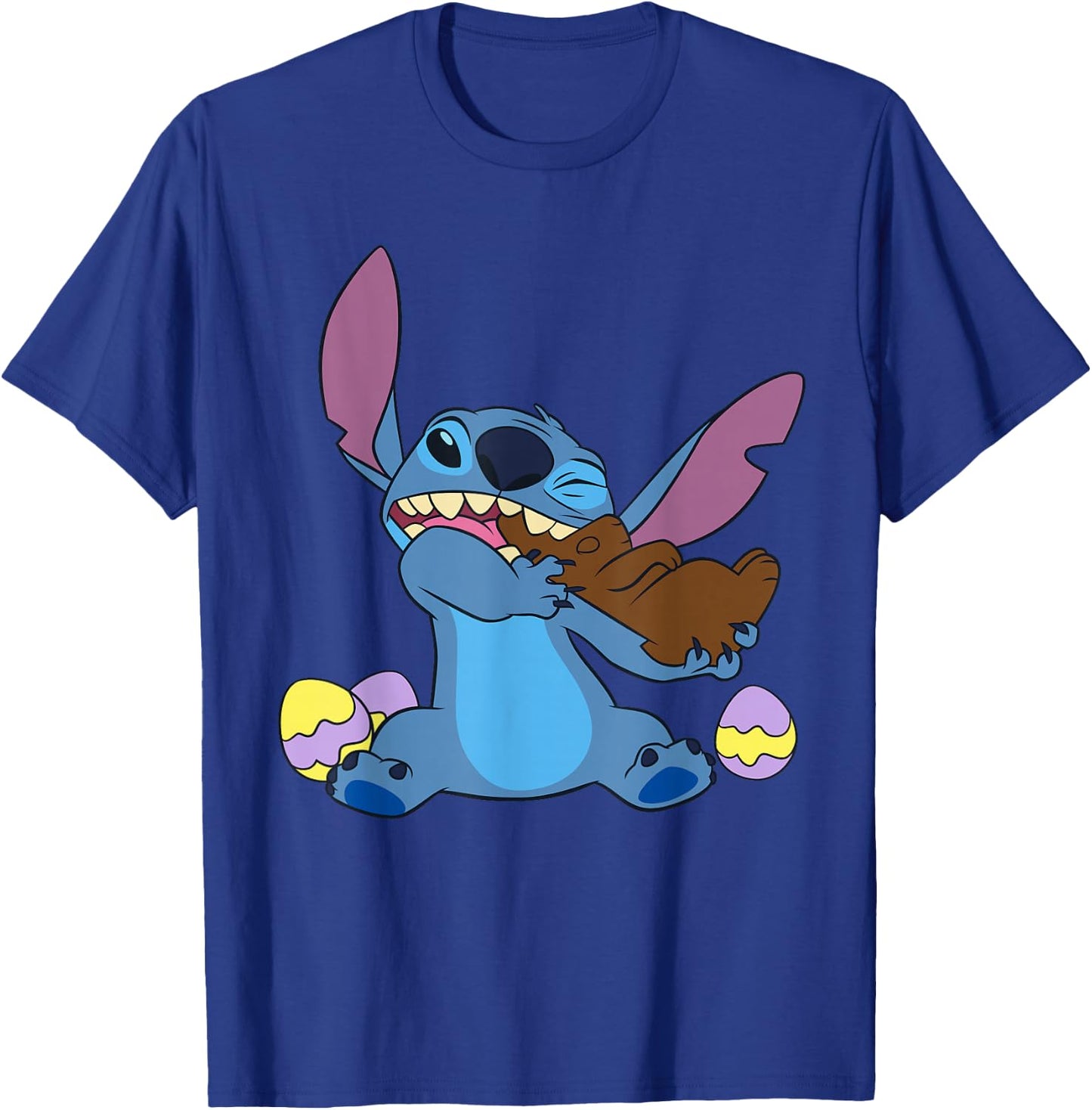 Disney Stitch Eats Chocolate Bunny with Easter Eggs Funny T-Shirt - T-Shirt | Royal