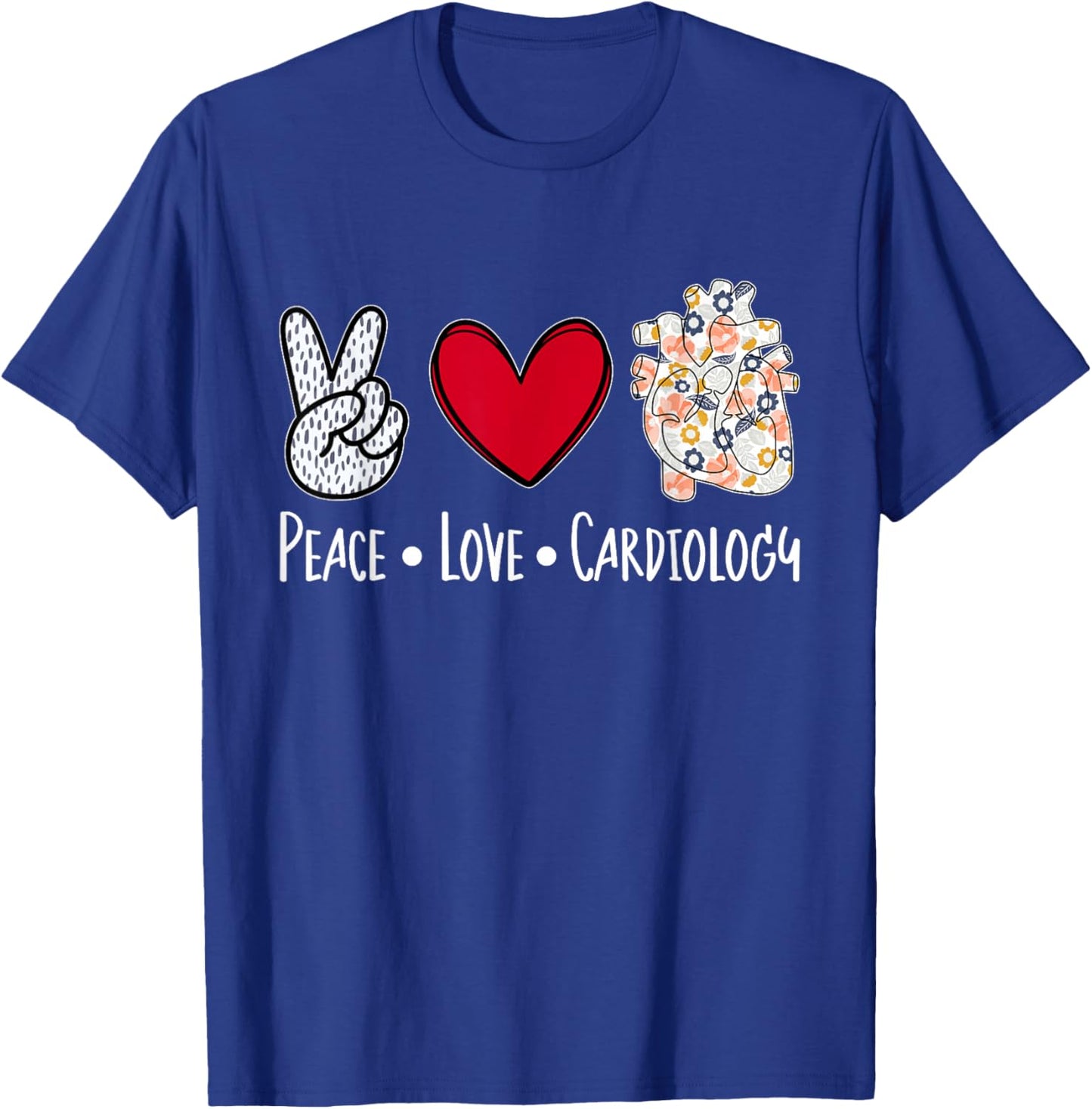 Peace Love Cardiology Cardiac Nurse Cardiologist T-Shirt - T-Shirt | Royal
