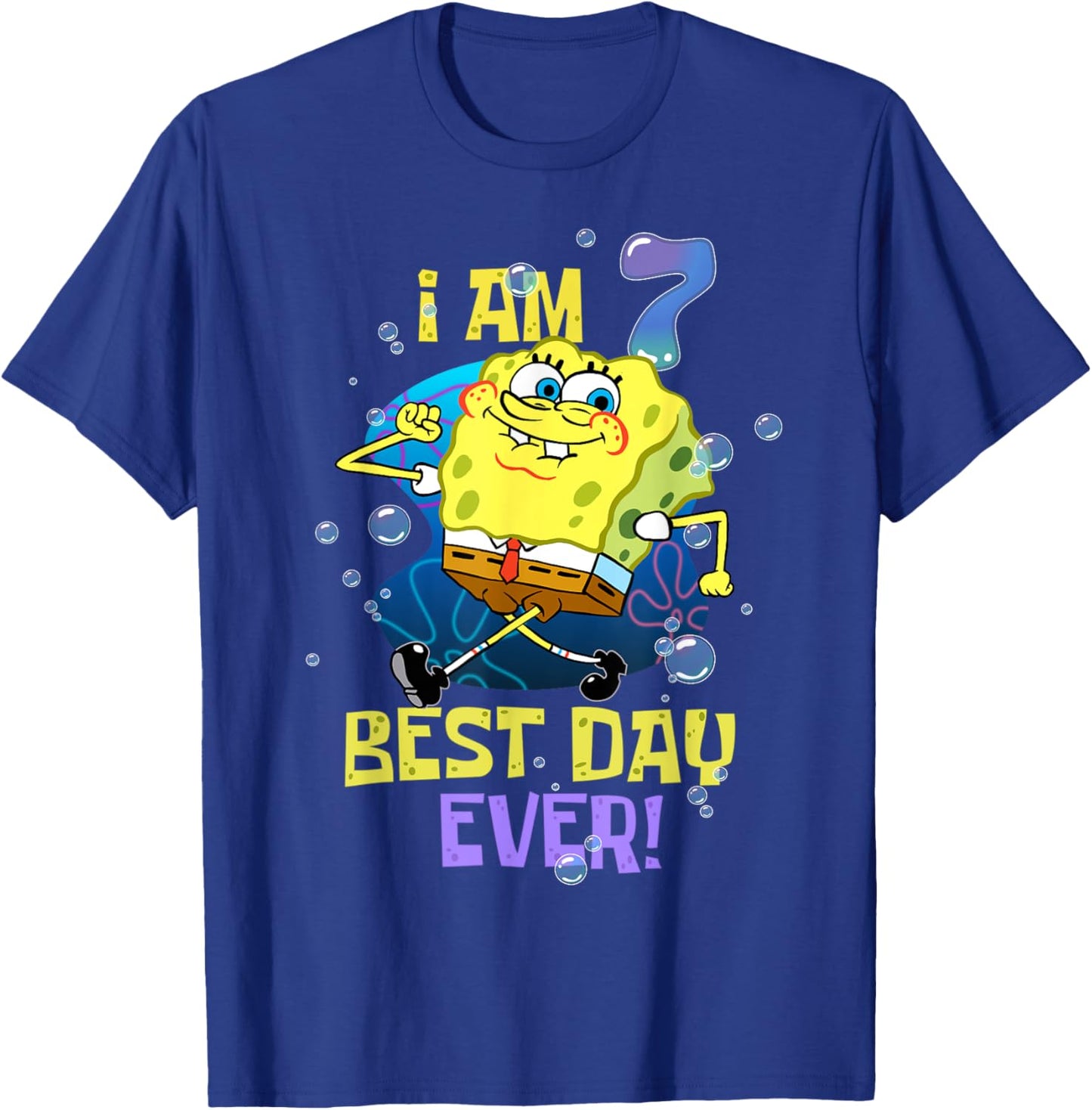 Mademark x SpongeBob SquarePants - Spongebob I Am 7 Best Day Ever 7th Birthday Kids Spongebob T-Shirt - T-Shirt | Royal