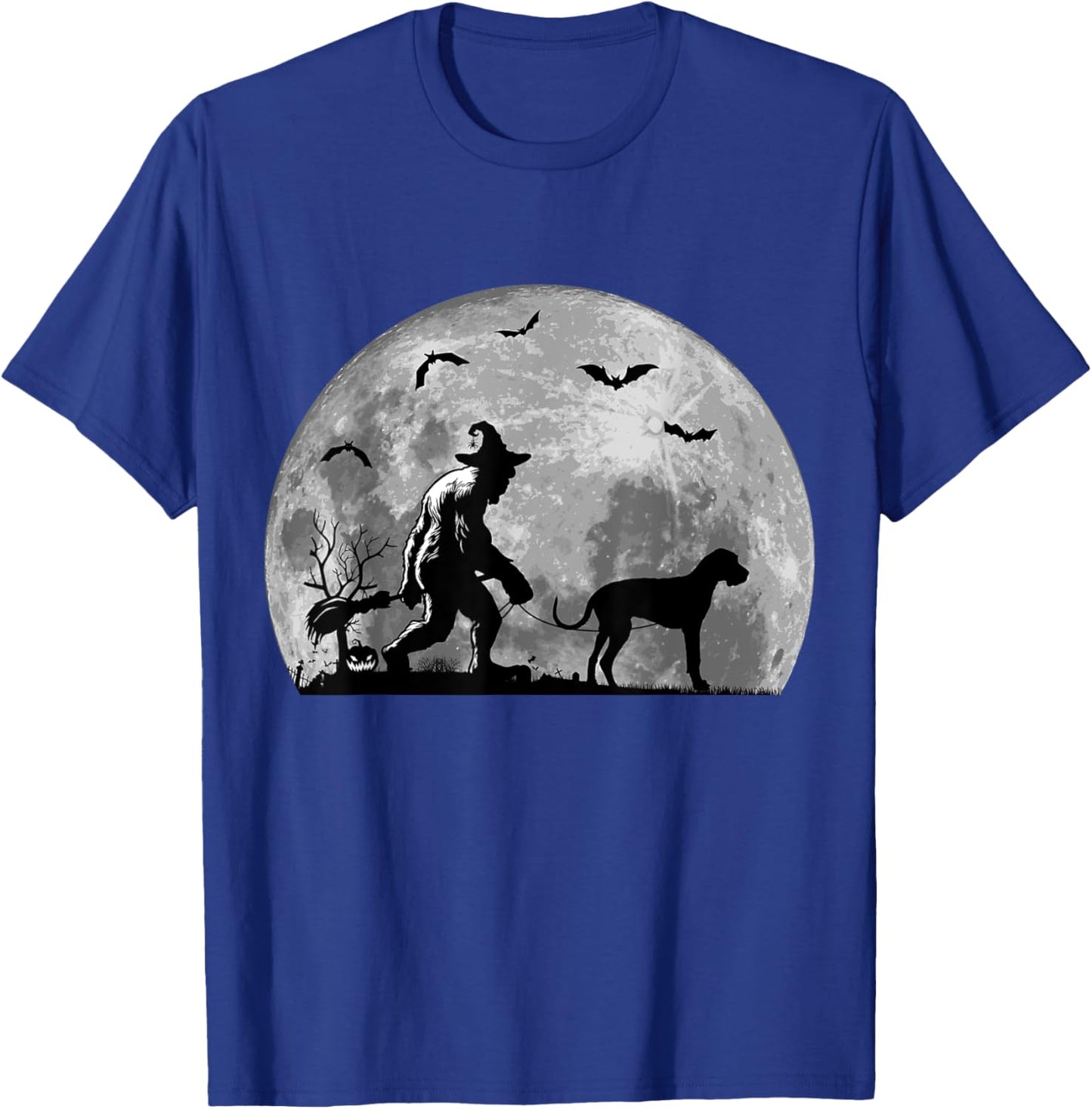 Bigfoot Walking Great Dane Dog Sasquatch Halloween T-Shirt - T-Shirt | Royal
