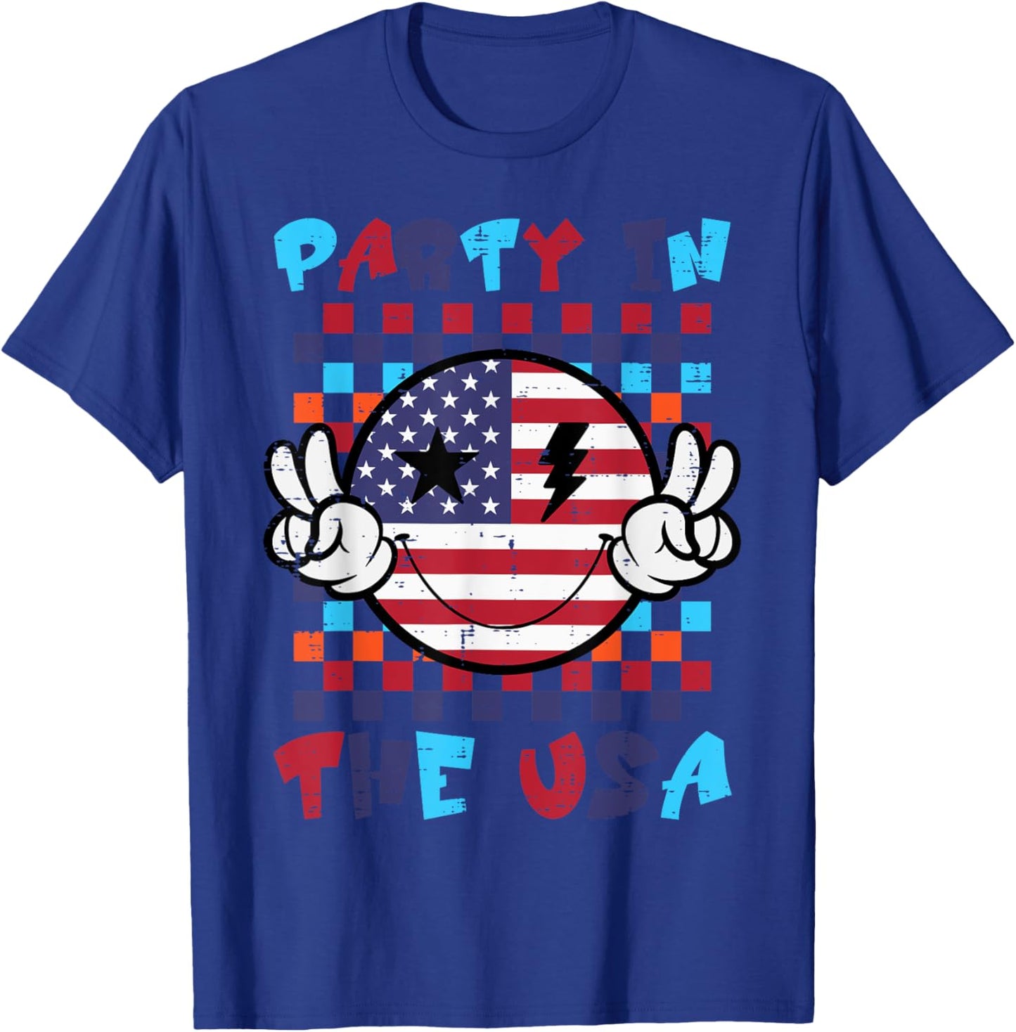 4th July Smile Peace Party USA Retro Patriot Men Women Kids T-Shirt - T-Shirt | Royal