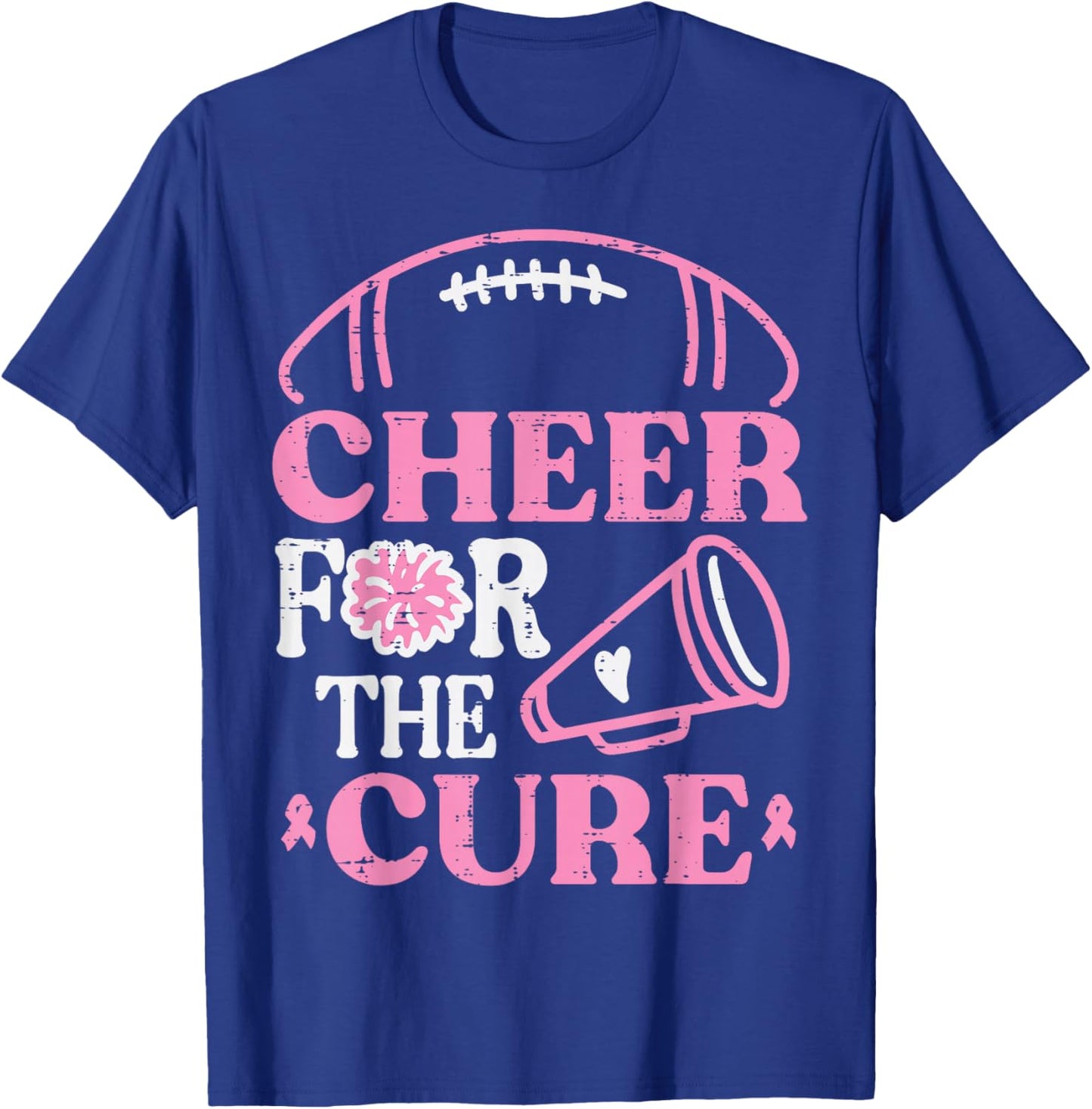 Breast Cancer Football Cheer For Cure Aware Women Kids Men T-Shirt - T-Shirt | Royal