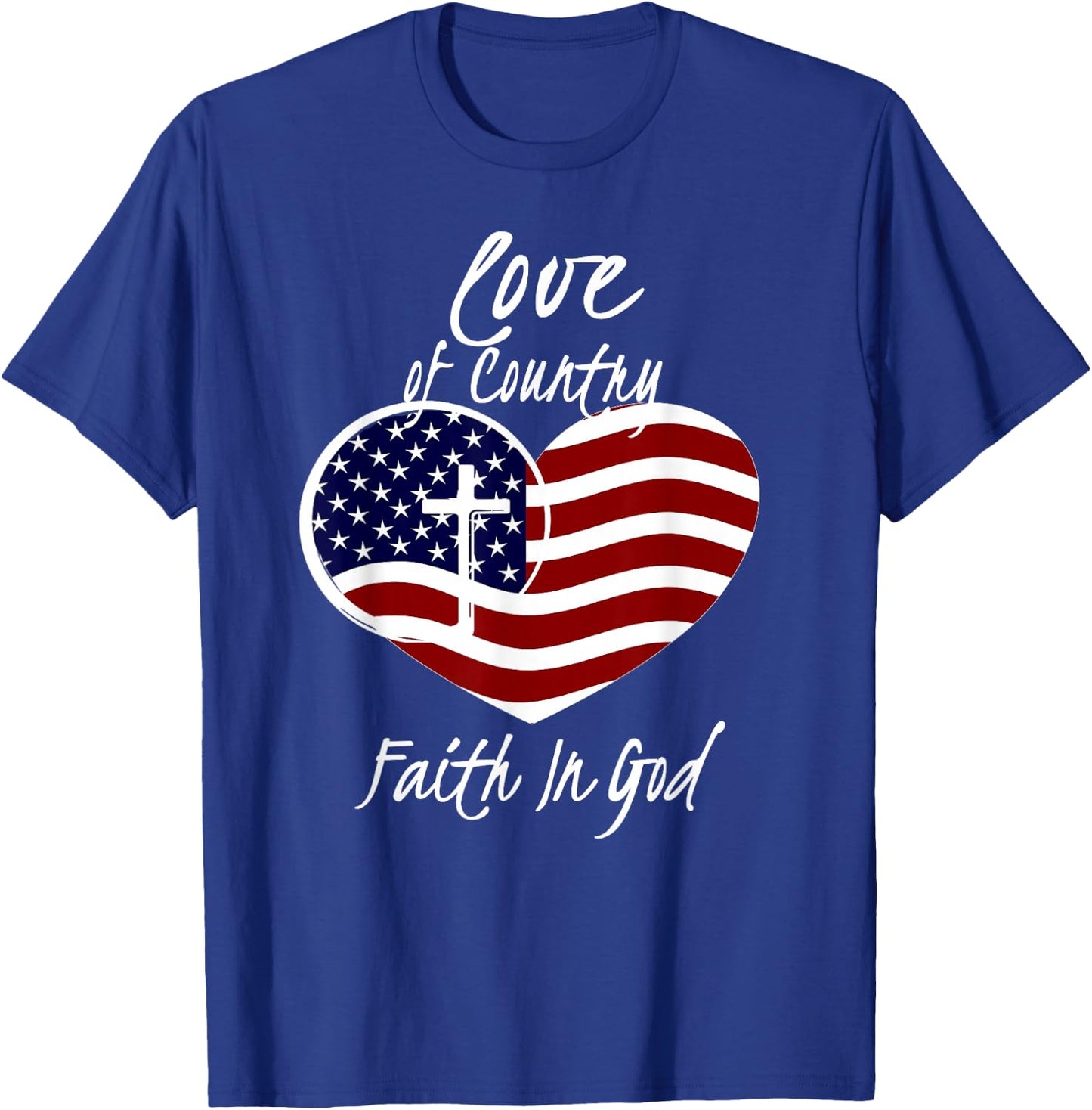 Patriotic Christian Faith in God Heart Cross American Flag Small T-Shirt - T-Shirt | Royal