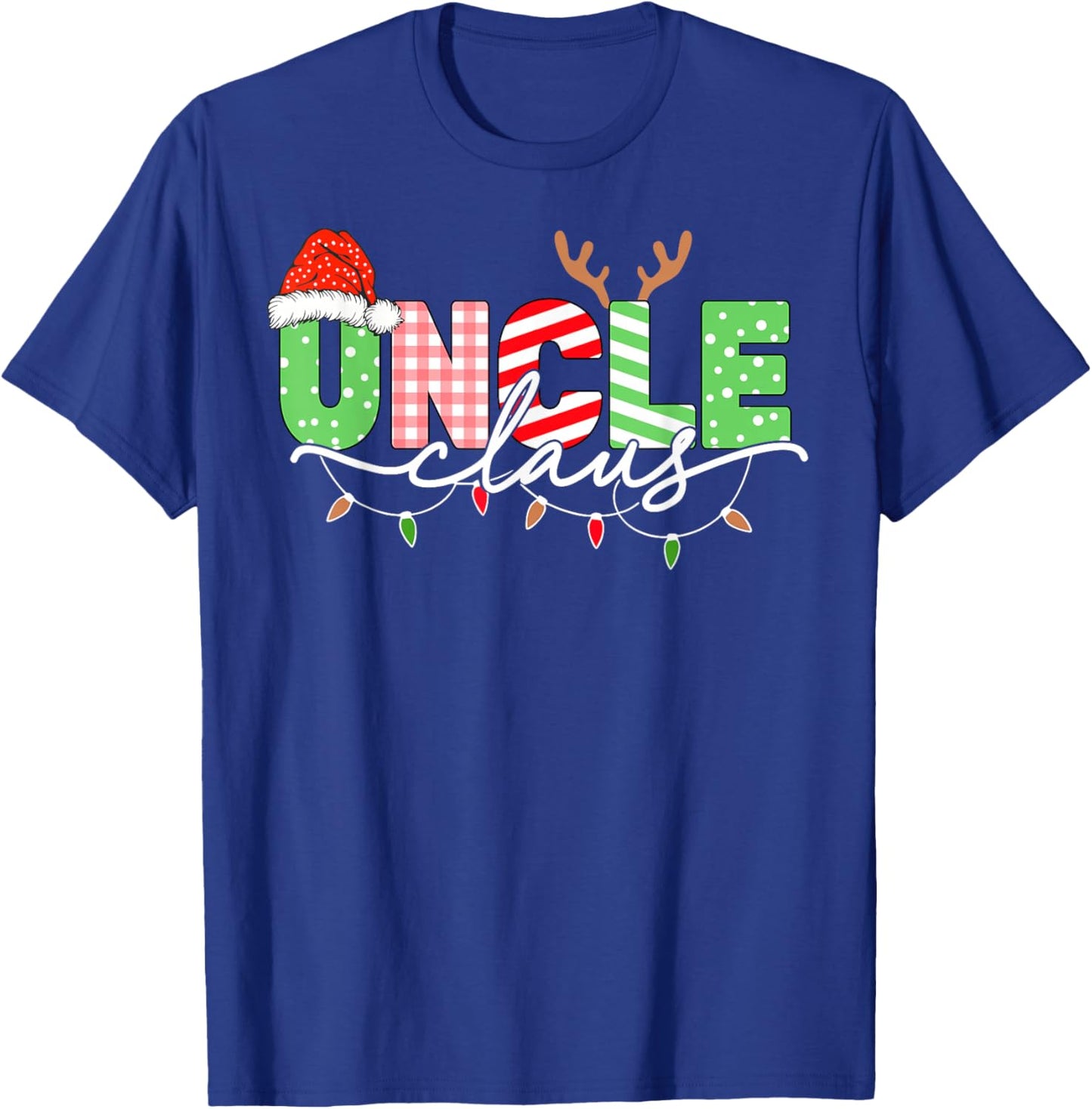 Uncle Claus Christmas Lights Santa Hat Family Matching T-Shirt - T-Shirt | Royal