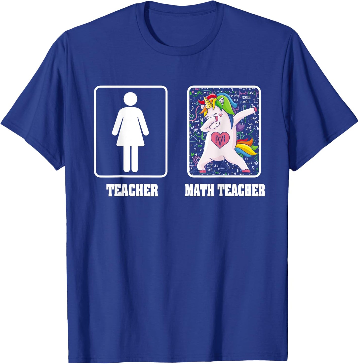 Woman Math Teacher Unicorn Dabbing Style Funny Mathematics T-Shirt - T-Shirt | Royal