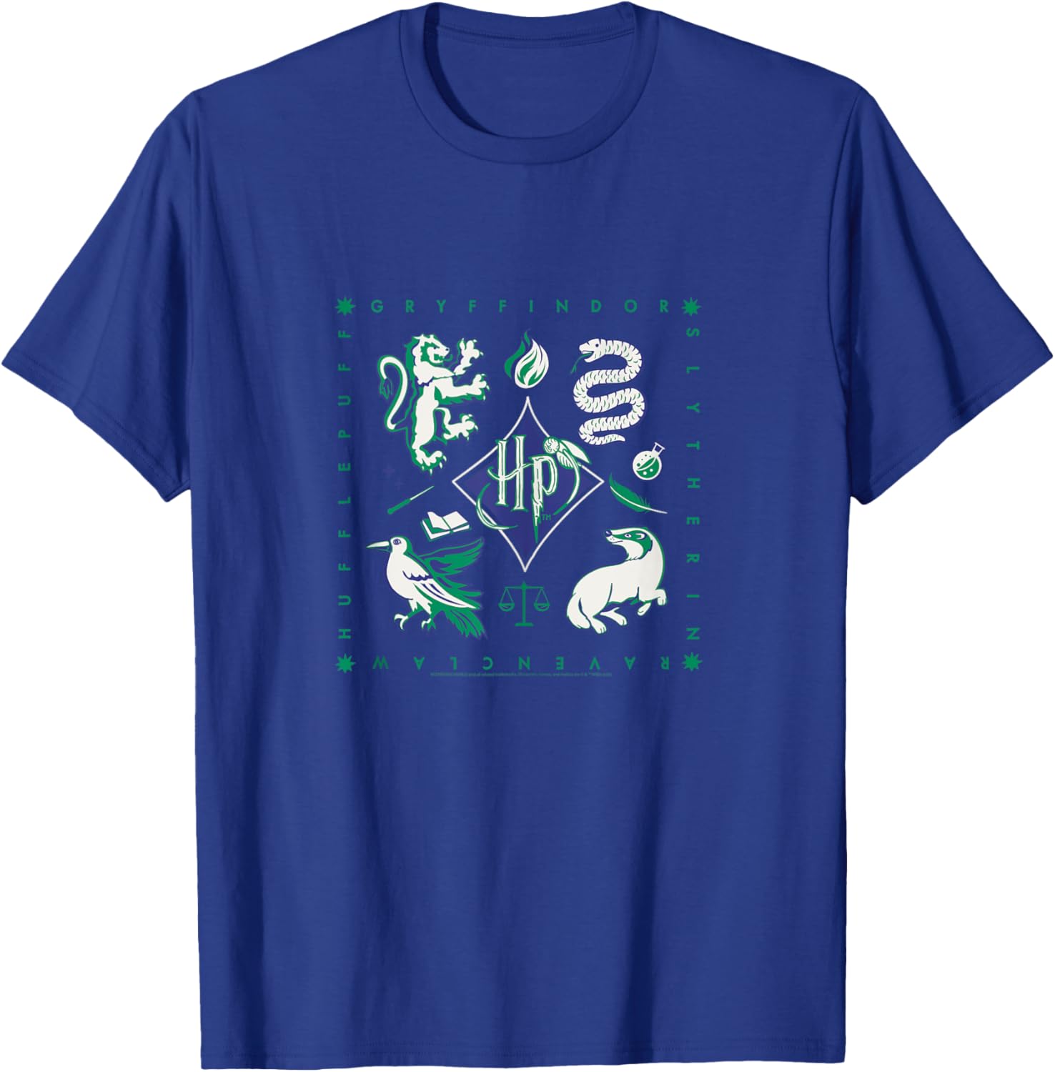 Amazon Essentials Harry Potter Hogwarts Houses Square T-Shirt - T-Shirt | Royal