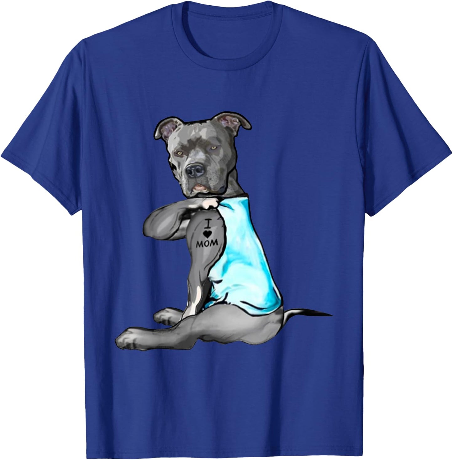 Funny Women Gifts Dog Pitbull I Love Mom Tattoo Gift T-Shirt - T-Shirt | Royal