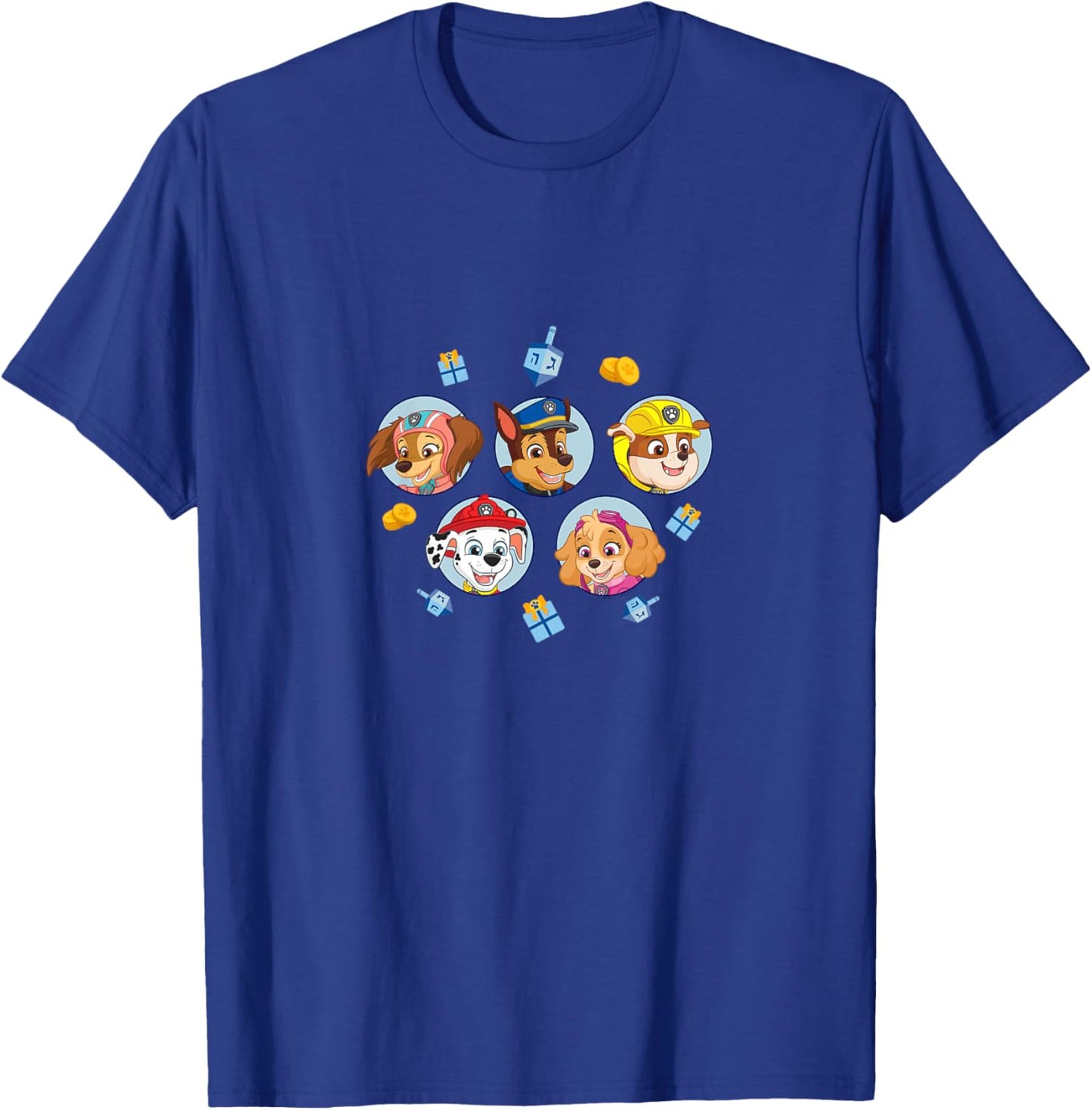 Kids PAW Patrol Hanukkah Toys & Presents Many Faces Portrait T-Shirt - T-Shirt | Royal