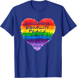 Kindness Equality Peace Love Diversity Rainbow Heart Pride T-Shirt - T-Shirt | Royal