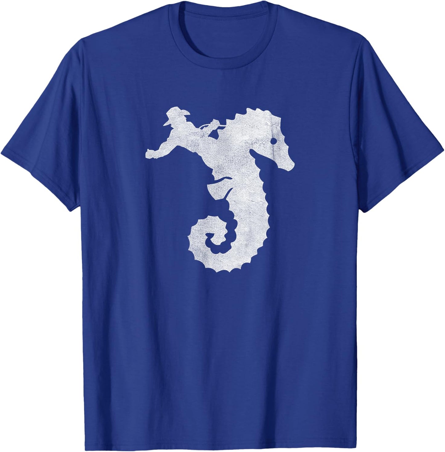 Cowboy Riding an Ocean Sea Horse Distressed T-Shirt - T-Shirt | Royal