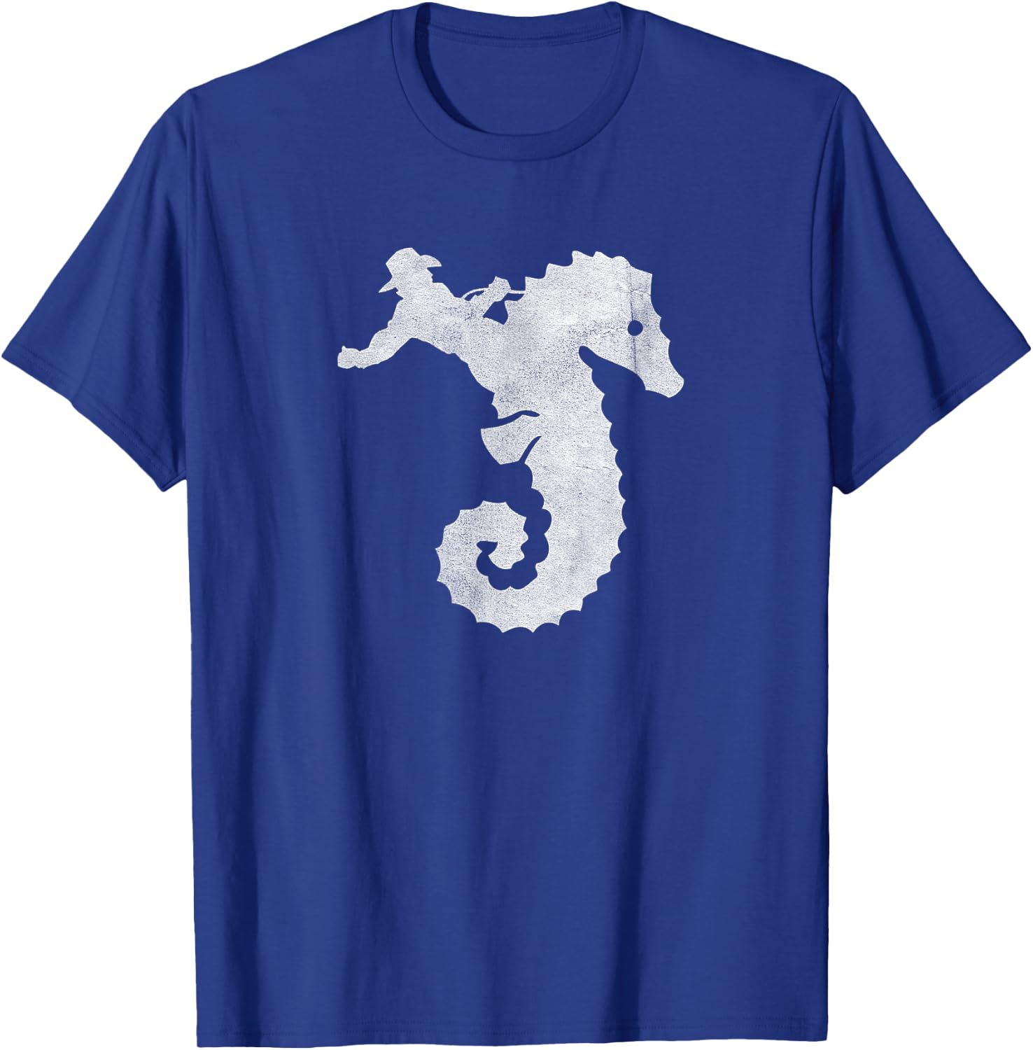 Cowboy Riding an Ocean Sea Horse Distressed T-Shirt - T-Shirt | Royal