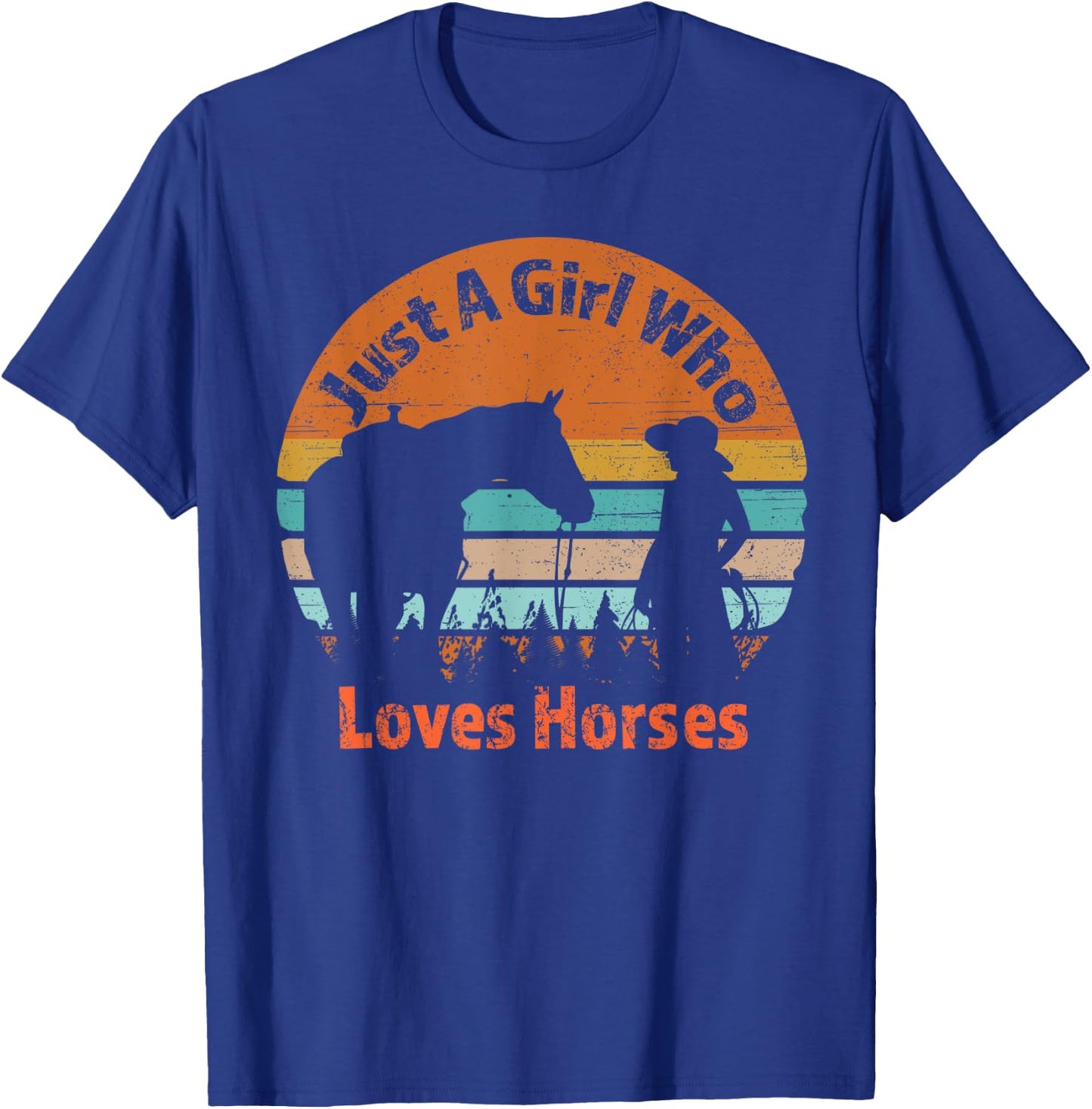 Just A Girl Who Loves Her Horse Retro Sunset Silhouette Gift T-Shirt - T-Shirt | Royal