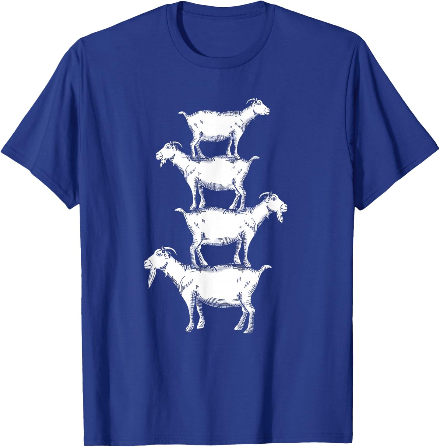Vintage Four Buck Goats Over Each Other Farmer Goat Lovers T-Shirt - T-Shirt | Royal