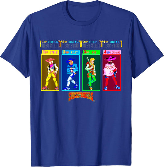 Sunset Riders Character Select Retro Western Heroes Showdown T-Shirt - T-Shirt | Royal