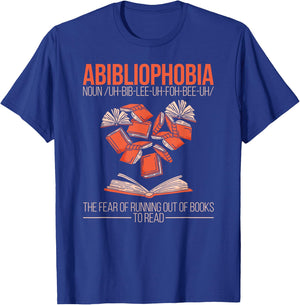Abibliophobia Funny Reading Bookworm T-Shirt - T-Shirt | Royal