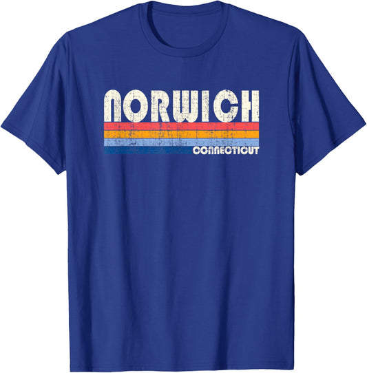 Vintage Retro 70s 80s Style Hometown of Norwich, CT T-Shirt - T-Shirt | Royal