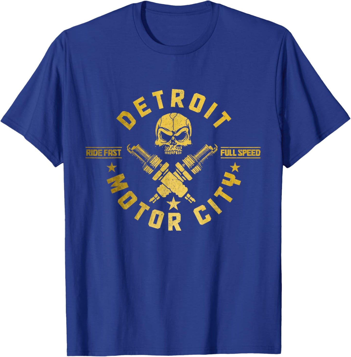 Detroit Michigan Motor City Vintage Biker T-Shirt - T-Shirt | Royal