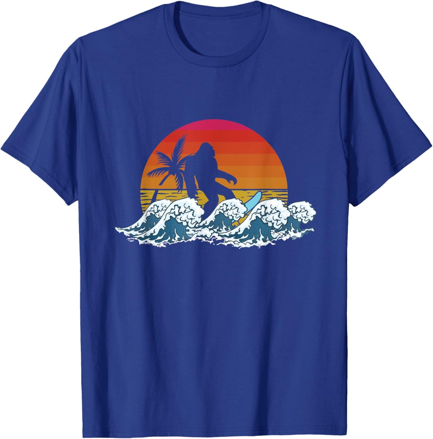 Retro Yeti Sasquatch Bigfoot Surfer | Surfing Summer T-Shirt - T-Shirt | Royal