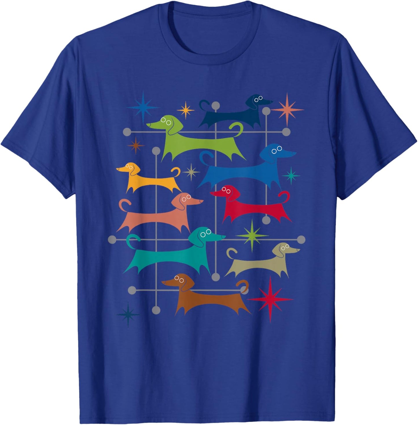 Vintage Retro Mid-Century Modern Style Dachshunds Dogs T-Shirt - T-Shirt | Royal