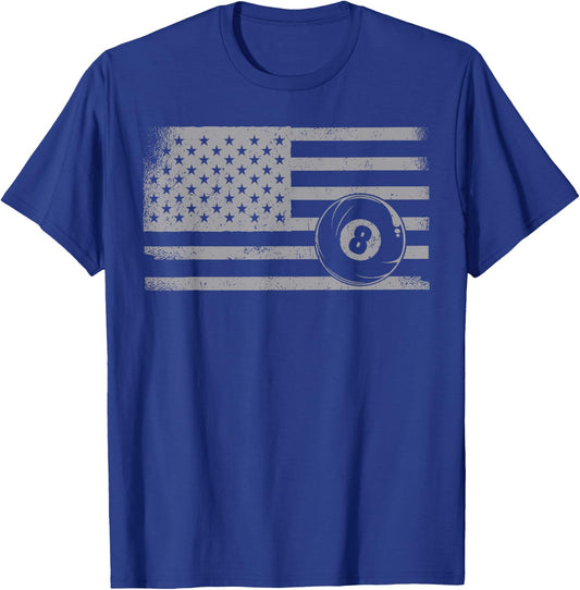 Billiards Pool Player Ball American Flag Vintage 8 Ball Men T-Shirt - T-Shirt | Royal
