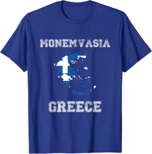 Retro Monemvasia Greece Distressed Greece Flag T-Shirt - T-Shirt | Royal