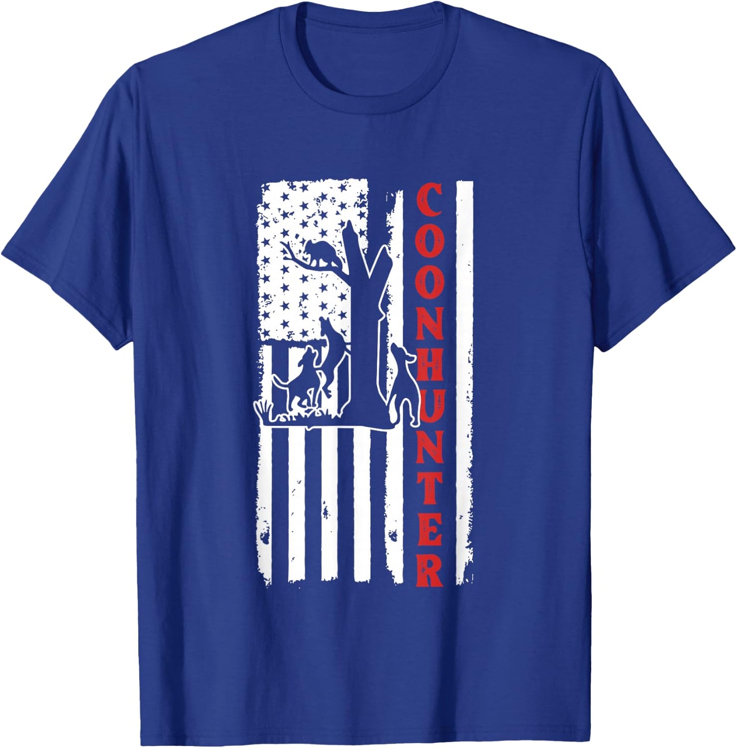 Raccoon Hunting Season USA Flag Coon Hunter T-Shirt - T-Shirt | Royal