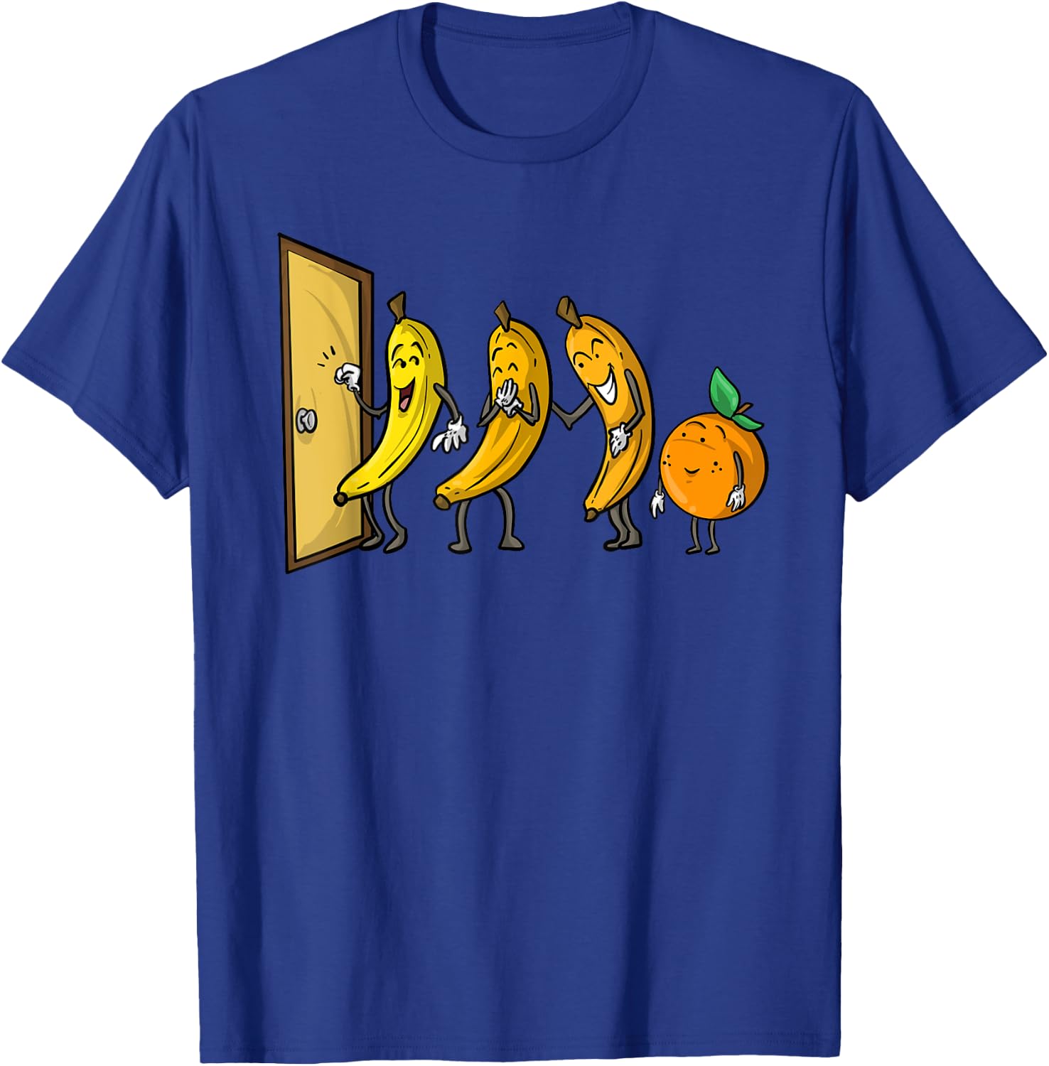 Funny Knock Knock 3 Bananas And Orange Cool Fruit Joke Gift T-Shirt - T-Shirt | Royal
