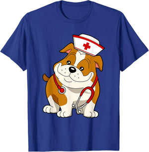 Bulldog Dog Nurse appreciation International Nurse Day Men Women Kids T-Shirt - T-Shirt | Royal