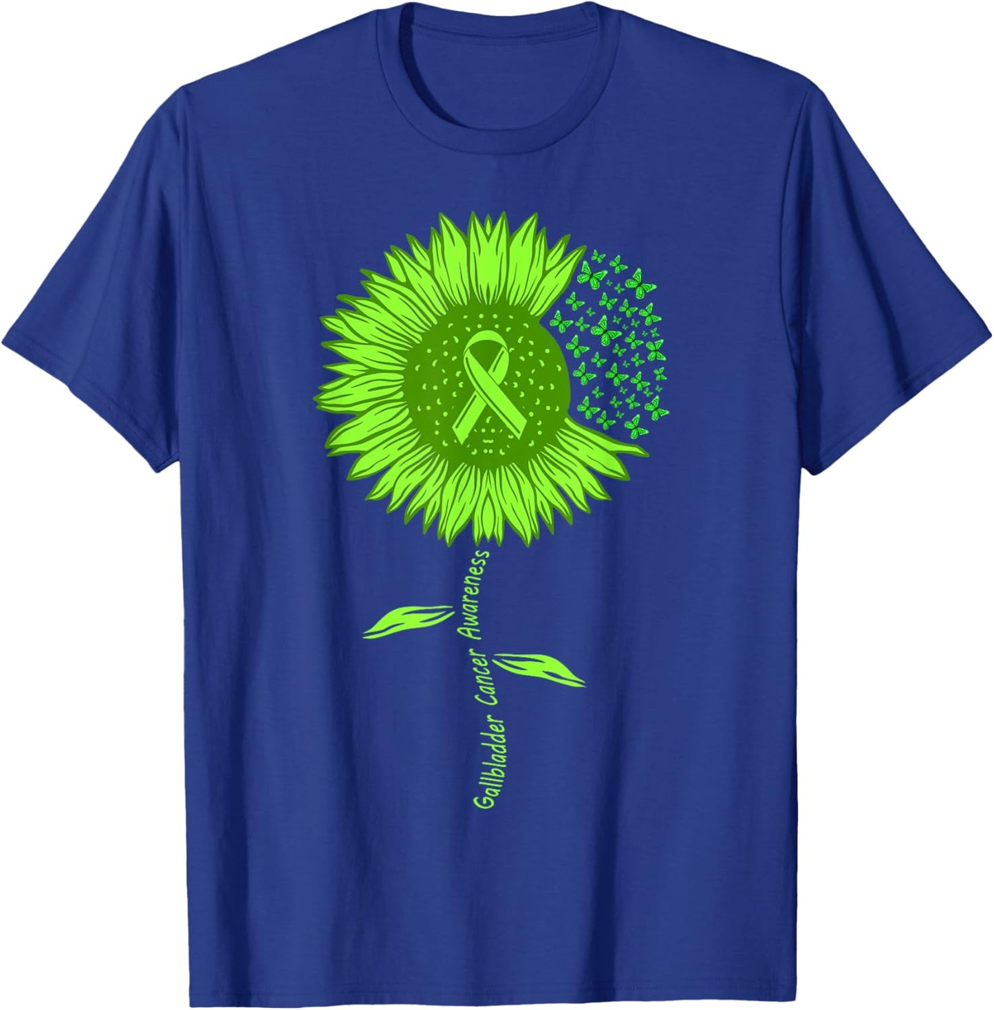 Bile Duct Gallbladder Cancer Warrior Awareness Green ribbon T-Shirt - T-Shirt | Royal