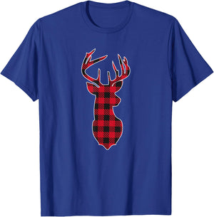Classic Red And Black Christmas Buffalo Plaid Deer Head T-Shirt - T-Shirt | Royal