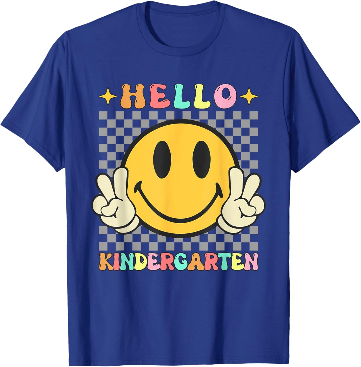 Retro Groovy Kindergarten Back to School Hello Kindergarten T-Shirt - T-Shirt | Royal