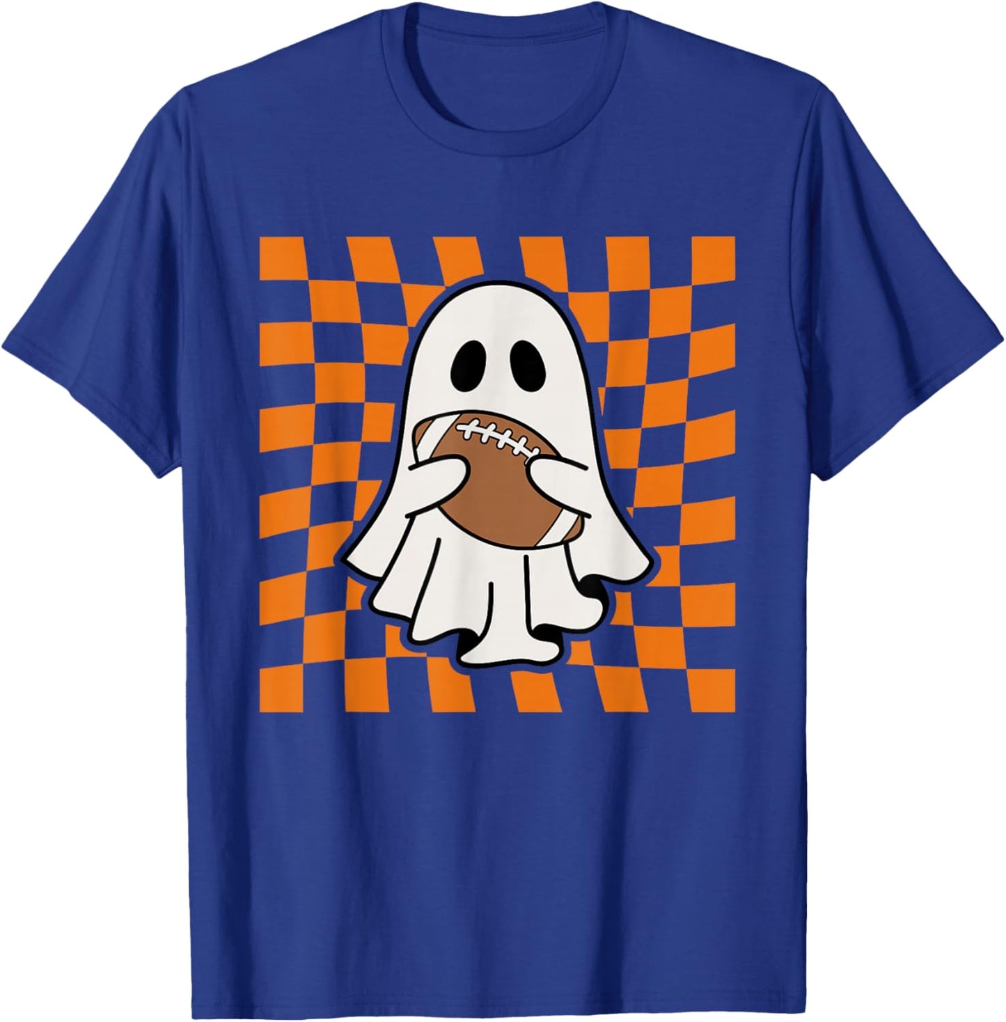 Groovy Halloween Ghost Football Checkered Boo Game Day Sport T-Shirt - T-Shirt | Royal
