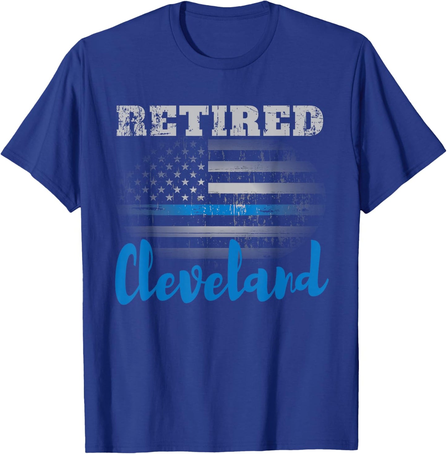 Retired Police Officer Cleveland American Flag Design T-Shirt - T-Shirt | Royal
