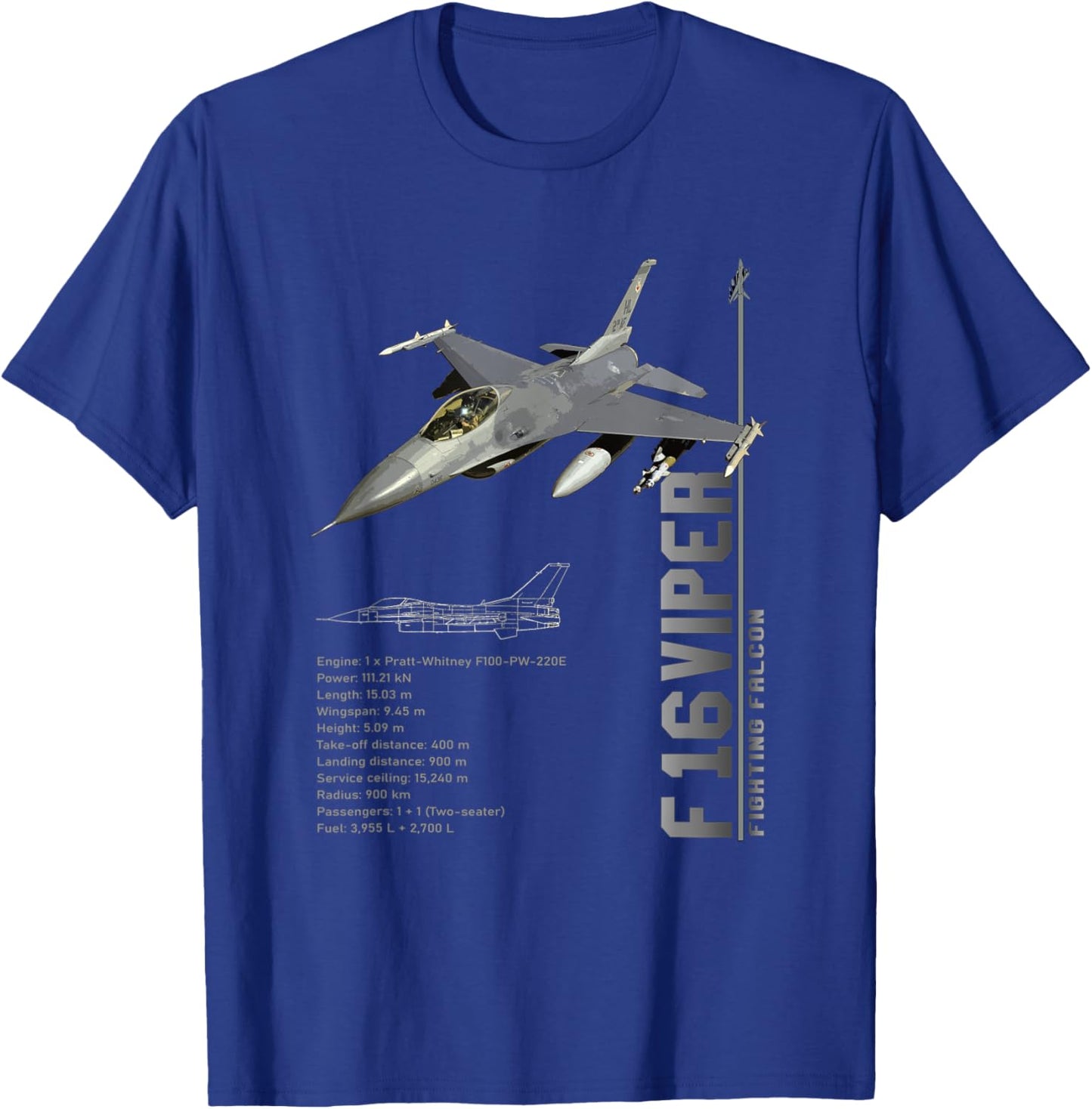F-16 Viper Fighting Falcon Jet Fighters Spec T-Shirt - T-Shirt | Royal