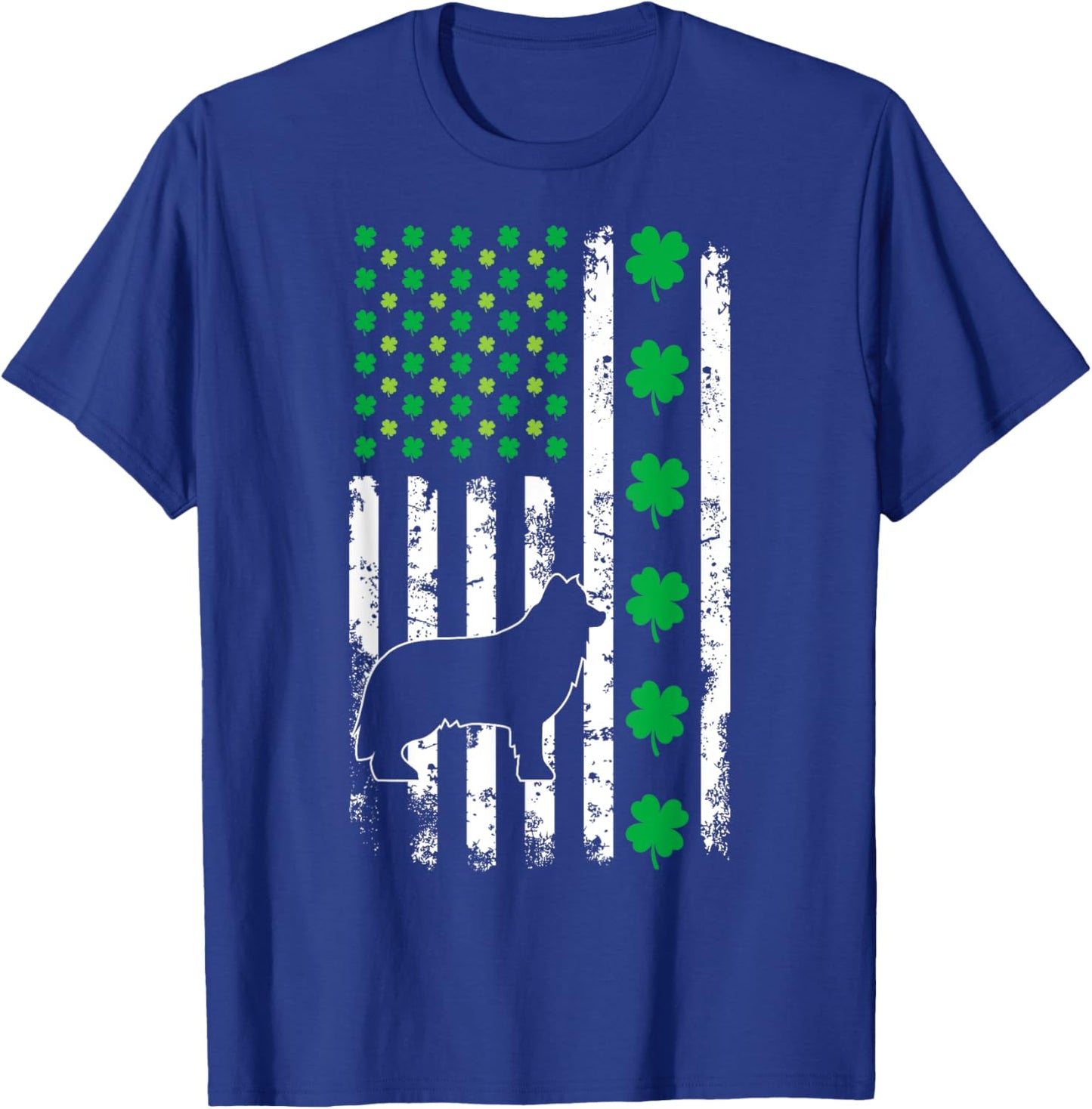 US American Flag Shamrocks Border Collie Lucky Clover Dog T-Shirt - T-Shirt | Royal